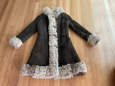 Vintage Fur Furry Genuine Suede Leather Groovy Mod Swing Coat - XS • $99