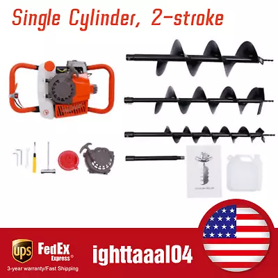 72cc Post Hole Digger Gas Powered Earth Auger Borer Fence Ground Drill W/ 3 Bits • $207