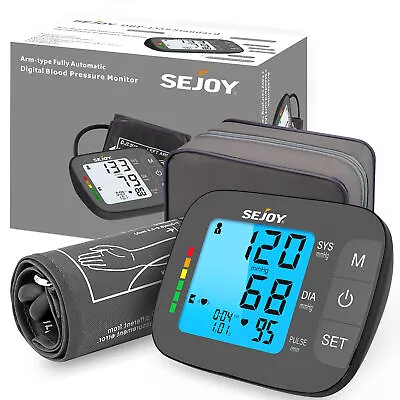 SEJOY Automatic Blood Pressure Monitor Upper Arm Backlit Large Cuff BP Machine • £19.99