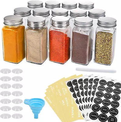 14 Pcs Glass Spice Jars With Spice Labels - 4Oz Empty Square Spice Bottles -  • $19.70