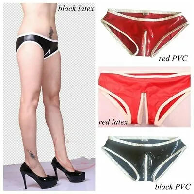 Lady Latex Micro Shorts Hot Pants PVC Metallic Wet Look Booty Zipper Open Crotch • £18.06