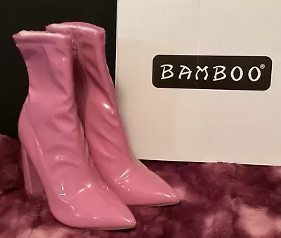 Bamboo Pink Faux Patent Leather Booties Size 9 • $40