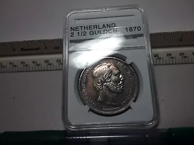 1870 Netherland 2 1/2 Gulden Silver Crown • $34