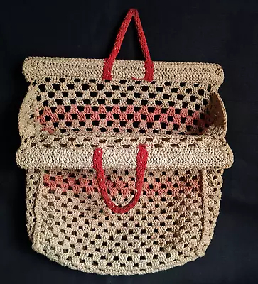 Vintage Handmade Natural Jute ChrochetTote Bag • £19.50