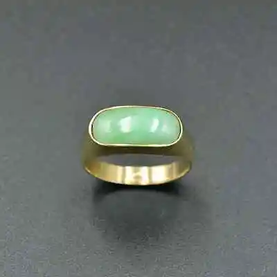 Jade Ring Victorian 13x6mm Natural Green Jade Men's Ring 14k Yellow Gold Finish • $265.92