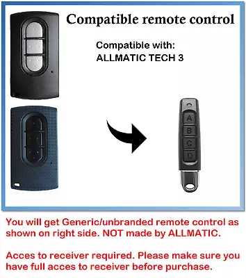 Compatible Remote Control For ALLMATIC TECH 3 Rolling Code 433.92MHz. • £9.99