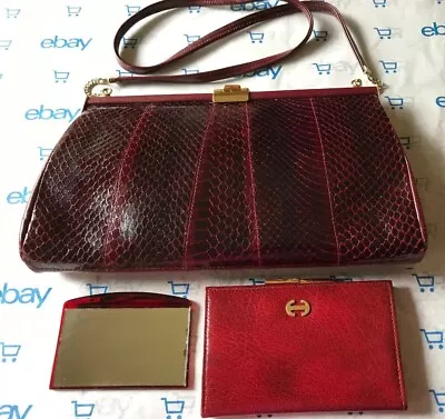 Vintage Ackery London Burgundy Snakeskin & Leather Handbag/Clutch + Wallet  • £144.63