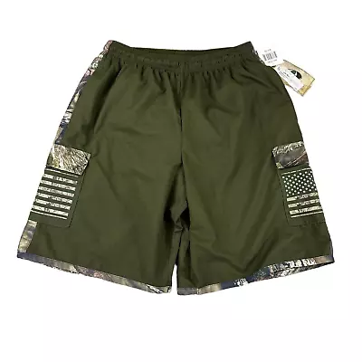 Mossy Oak Size M Mesh Lined Green Camo Flag Cargo Pockets Swim Trunks NWT • $15.99