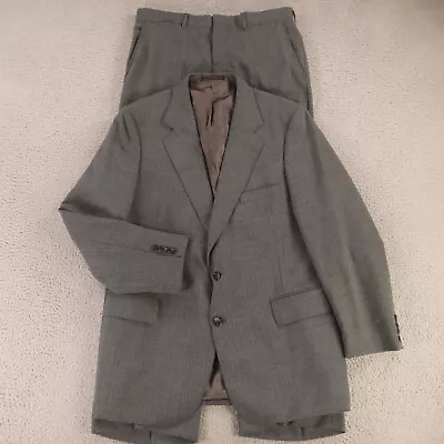 VINTAGE Suit M  Gray Striped Worsted Wool Twill Made In Yugoslavia 42R 33x32 • $79.97