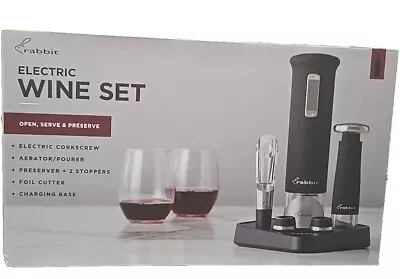 Rabbit Electric Corkscrew Wine Set Opener  Aerator Foil Cutter & Charging  Base • $19