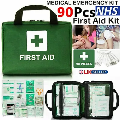 90 Pcs First Aid Kit Bag Medical Emergency Kit Home Travel Car Taxi Workplace UK • £12.49