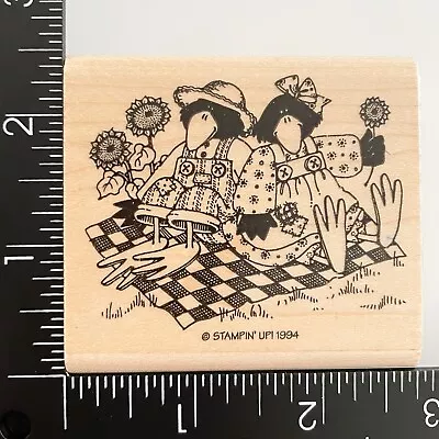 Stampin Up Black Crow Raven Birds Picnic Blanket Sunflowers 1994 Rubber Stamp • $7.19