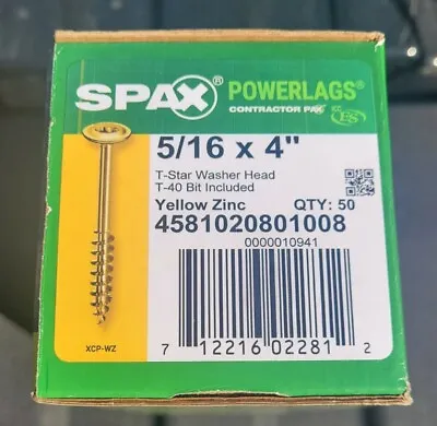 $40 • Buy Spax Powerlags Yellow Zinc Interior Wood Screws, 5/16  X  4 , 50 Screws, T-Star