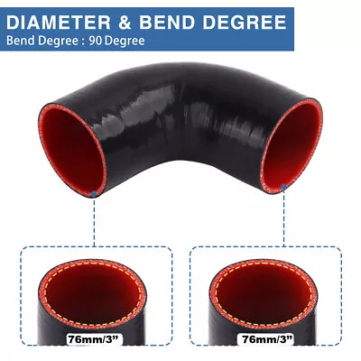 3  76mm 90 Degree Elbow Silicone Hose Turbo Coupler Intake Pipe Black-red • $10.99