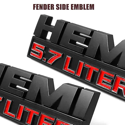 2X Black Red Side Fender Emblem Badges 3D Decal Fit For RAM 1500 Hemi 5.7 LITER • $17.99
