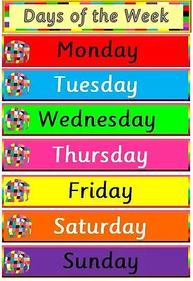 ELMER-Days Of The Week POSTER-  Teaching Resource -home/class/display • £2.92