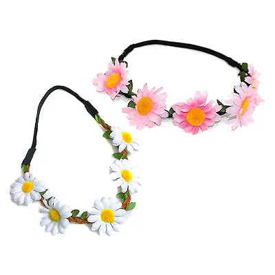 £4.29 • Buy White Daisy Flower Chain & Pink Daisy Headband Easter Festival Hippy Headband
