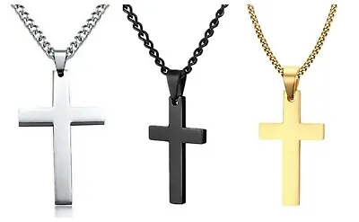Mens Womens Necklace Chain Crucifix Cross Jewellery Pendant Gold Silver Black UK • £2.49