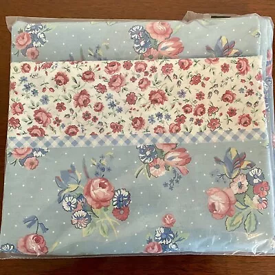 Vtg Excell Pink Blue Floral Shower Curtain Roses Gingham Retro Granny Cottage • $23.95