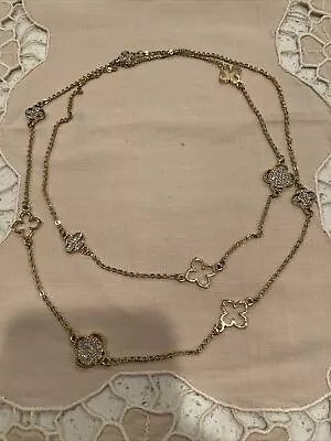 Flower Gold Plated Crystal Chain Wrap Layer Long Clover Necklace 20” • $20