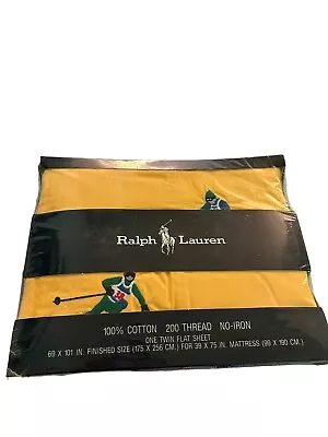 NEW Vtg NIP Ralph Lauren Alpine Ski Racing Yellow Twin Flat Sheet Embroidered • $120