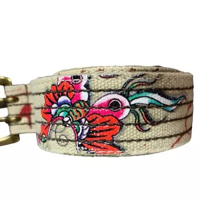 Ed Hardy Y2K Belt Canvas Leather Size Small Unisex Distressed • $29.08