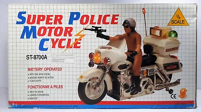 SUN TA VTG 80's B/O 14'' 1/6 SCALE SUPER POLICE MOTORCYCLE UNUSED NEEDS REPAIR • $79.99