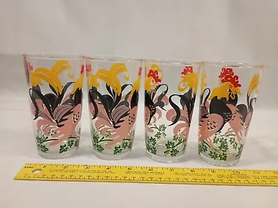 4 (12oz) 5 Vintage MCM Hazel Atlas Colorful Rooster Tumblers Glasses  • $60