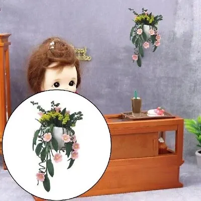 Dollhouse Miniature 1: 12  Mini Pink Hanging Basket Flower Pot Vase Accessories • $7.98