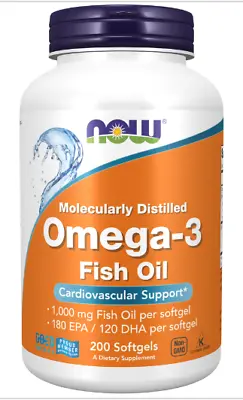 NOW Foods Omega 3 Fish Oil 1000 Mg 200 Softgels • $13.99