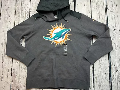 Nike Miami Dolphins Hoodie 2XL XXL Gray Sideline Performance Hybrid Pullover Men • $59.95