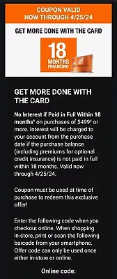 Home Depot No Interest 18 Months Coupon W/ HD Card Exp 4/25/2024 • $3.11