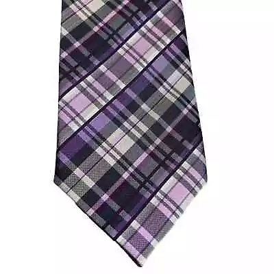 Bugatchi Silk Tie Made In Italy Plaid Purple Pink Black Cream New With Tags • $19