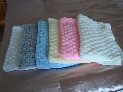 Hand Knitted Baby Blankets - 6 Colours - Pram-swaddle-moses Basket-pushchair • £15.95