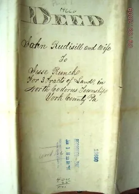 1873 Antique DEED John Rudisill + Jesse Runcke YORK PA EPHEMERA • $48.95
