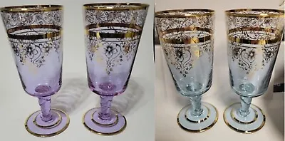 Vintage MURANO Gold Filigree Stemware Blue/Purple Color Changing Made In Italy 2 • $35