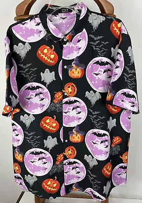 Hawaiian Camp Shirt Halloween Theme Pumpkins Bats Button Up Mens Sz 3 XL SSLR • $33.27