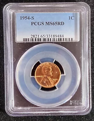 1954-S 1C RD Lincoln Wheat One Cent  PCGS MS65RD. Our T3247 • $12.85