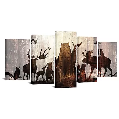 Sechars 5 Piece Vintage Animal Wall Art Canvas Abstract Forest Deer Bear Pict... • $69.90