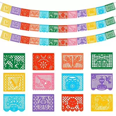 3 Packs Mexican Banners 66 Ft(22ft X 3) Papel Picado Banner Large Plastic M... • $22.47