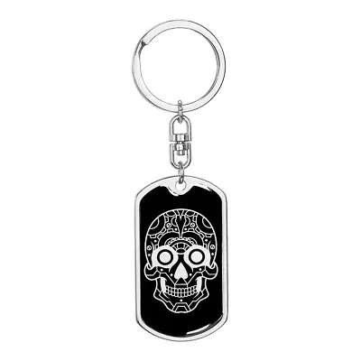 Calavera Mexican Sugar Skull 19 Stainless Steel Or 18k Gold Premium Swivel Dog  • £62.69