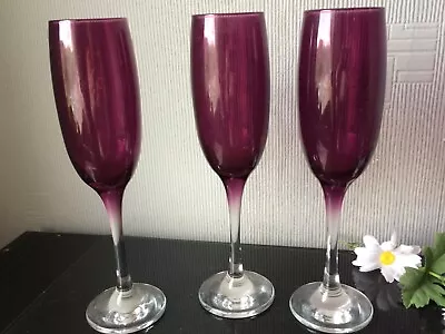 Tall Champagne Flute Glasses Set Of 3 Hand Painted Mauve Drinks Glassware 140ml • £10