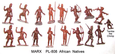 Reissue Marx Jungle 16 Playset African Natives  Browns + 13 Blue Accessories • $34.99