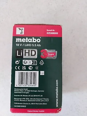 £69.99 • Buy Metabo Rechargeable 18V Battery 5.5Ah 