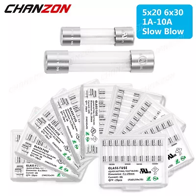 £5.57 • Buy 20pcs 5x20mm 6x30mm Glass Tube Fuse Slow Blow 1A 2A 3A 4A 5A 6A 6.3A 8A 10A 250V