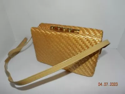 Vintage Rodo Italy Basket Bag Purse Handbag Tan Straw Rare Unique Handle • $149.99