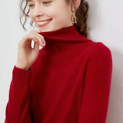 Woman's Sweaters Long Sleeve Turtleneck Shirt Pullover Jumper100% Wool Tops • $59.61