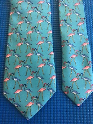 Bugatchi Italy Birds Flamingos Pink Blue Flamingo Necktie Tie Silk • $7.99