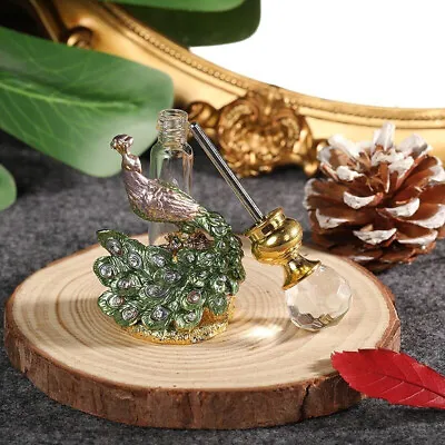 Vintage Ladies Perfume Bottle Glass Refillable Peacock Crystal Metal Empty Gifts • $15.49