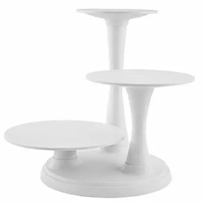 CAKE STAND Round For Dessert Cupcake Pillar Style Plastic White 3-Tier WILTON • $70.62